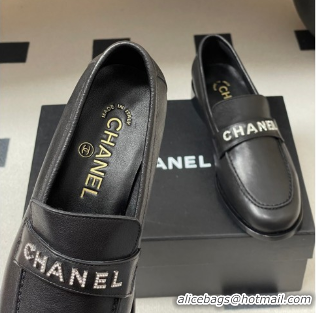 Stylish Chanel Calfskin Leather Loafers with Letters Strap Black 2025 CH103102 1031097