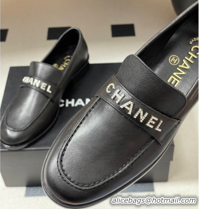 Stylish Chanel Calfskin Leather Loafers with Letters Strap Black 2025 CH103102 1031097