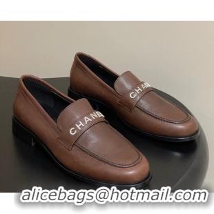 Sophisticated Chanel Calfskin Leather Loafers with Letters Strap Dark Brown 2025 CH103102 1031098