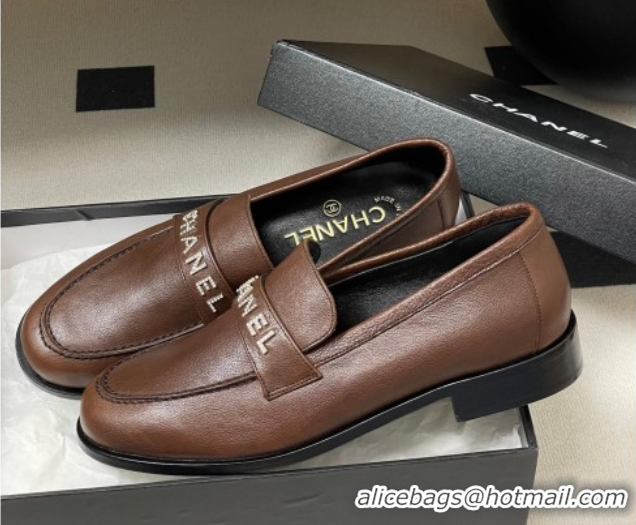 Sophisticated Chanel Calfskin Leather Loafers with Letters Strap Dark Brown 2025 CH103102 1031098
