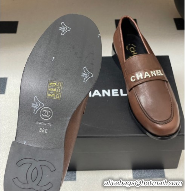 Sophisticated Chanel Calfskin Leather Loafers with Letters Strap Dark Brown 2025 CH103102 1031098