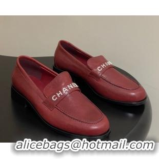 Trendy Design Chanel Calfskin Leather Loafers with Letters Strap Red 2025 CH103102 1031100