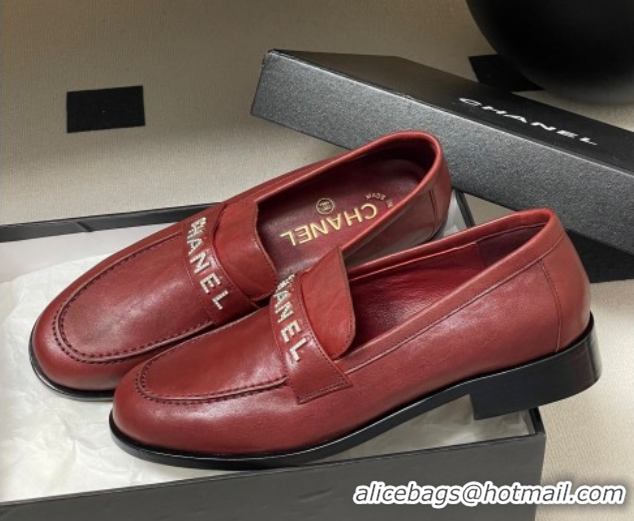 Trendy Design Chanel Calfskin Leather Loafers with Letters Strap Red 2025 CH103102 1031100