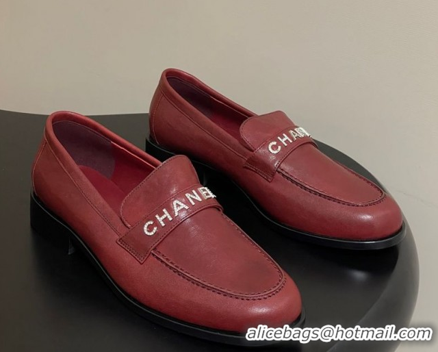 Trendy Design Chanel Calfskin Leather Loafers with Letters Strap Red 2025 CH103102 1031100