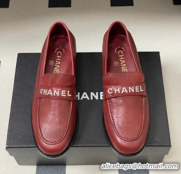 Trendy Design Chanel Calfskin Leather Loafers with Letters Strap Red 2025 CH103102 1031100