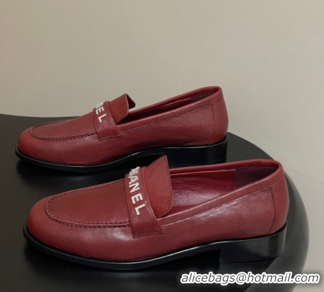 Trendy Design Chanel Calfskin Leather Loafers with Letters Strap Red 2025 CH103102 1031100
