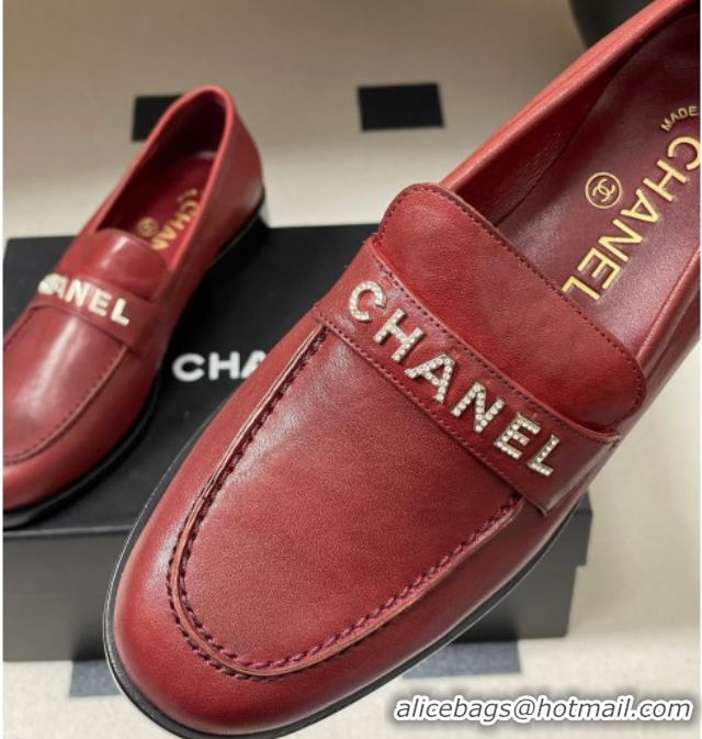 Trendy Design Chanel Calfskin Leather Loafers with Letters Strap Red 2025 CH103102 1031100