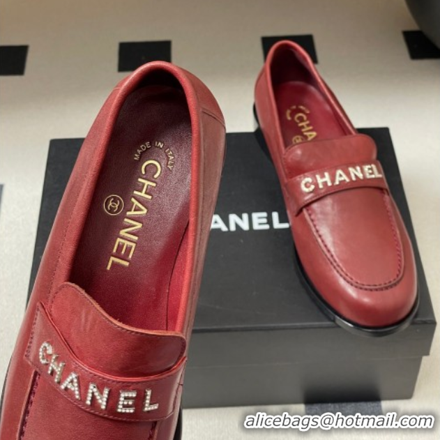 Trendy Design Chanel Calfskin Leather Loafers with Letters Strap Red 2025 CH103102 1031100