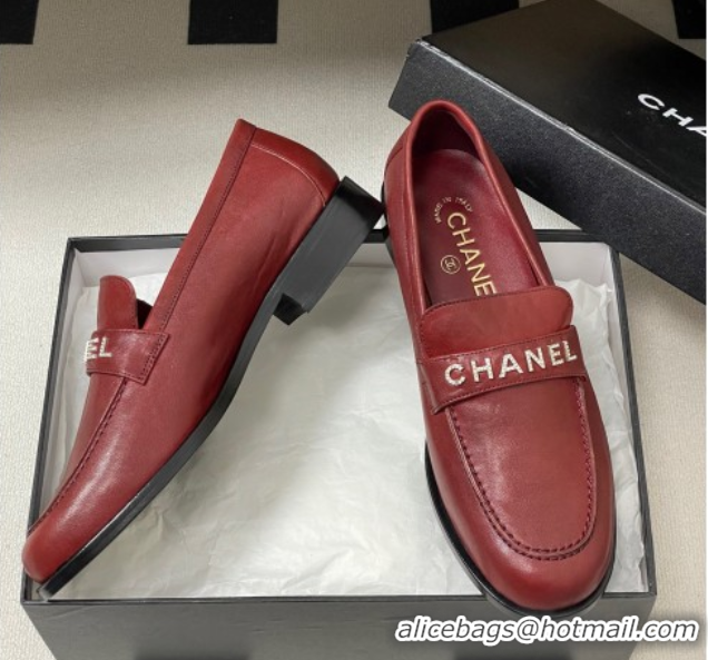 Trendy Design Chanel Calfskin Leather Loafers with Letters Strap Red 2025 CH103102 1031100