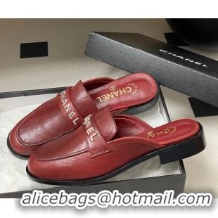 Good Quality Chanel Calfskin Leather Flat Mules with Letters Strap Red 2025 CH103102 1031104