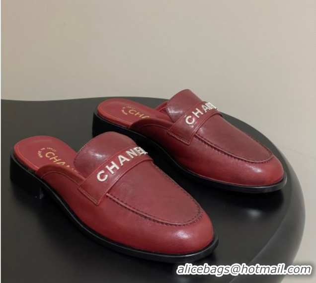 Good Quality Chanel Calfskin Leather Flat Mules with Letters Strap Red 2025 CH103102 1031104