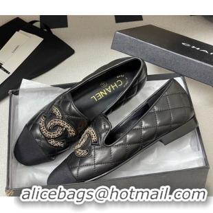 Sumptuous Chanel Lambskin Leather Flat Loafers with Chain CC Black 2025 CH103103 1031105