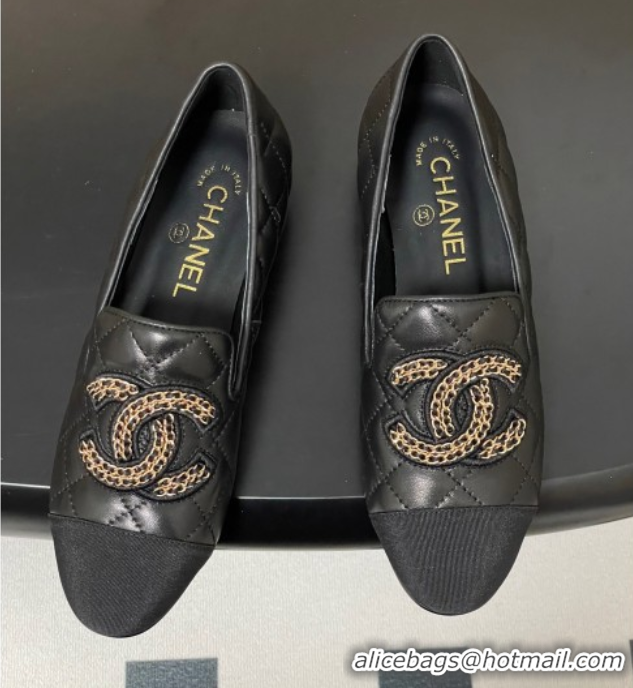 Sumptuous Chanel Lambskin Leather Flat Loafers with Chain CC Black 2025 CH103103 1031105
