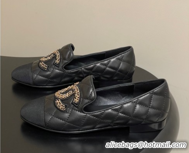 Sumptuous Chanel Lambskin Leather Flat Loafers with Chain CC Black 2025 CH103103 1031105