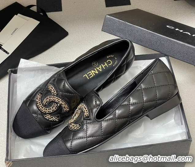 Sumptuous Chanel Lambskin Leather Flat Loafers with Chain CC Black 2025 CH103103 1031105