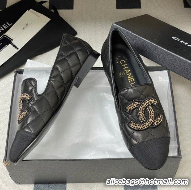 Sumptuous Chanel Lambskin Leather Flat Loafers with Chain CC Black 2025 CH103103 1031105