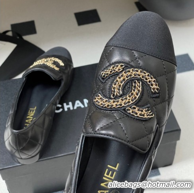 Sumptuous Chanel Lambskin Leather Flat Loafers with Chain CC Black 2025 CH103103 1031105