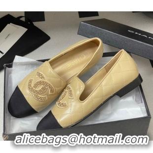 Best Product Chanel Lambskin Leather Flat Loafers with Chain CC Beige 2025 CH103103 1031107