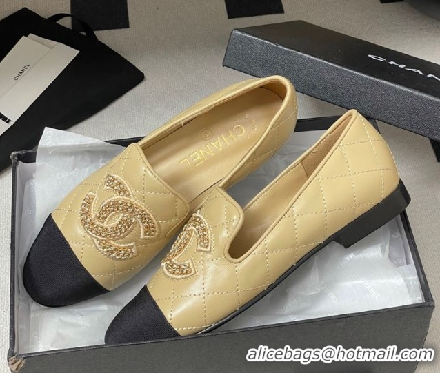 Best Product Chanel Lambskin Leather Flat Loafers with Chain CC Beige 2025 CH103103 1031107