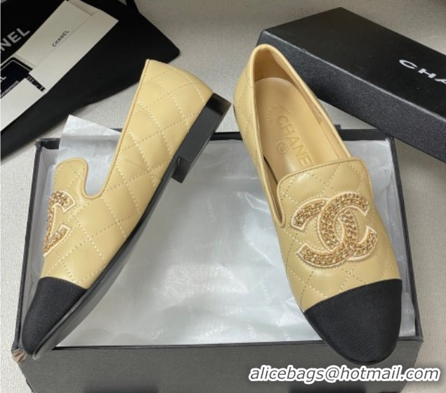 Best Product Chanel Lambskin Leather Flat Loafers with Chain CC Beige 2025 CH103103 1031107