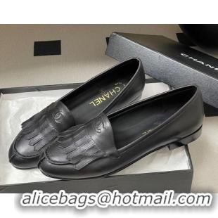 Hot Style Chanel Calfskin Leather Flat Loafers with Tassel Black 2025 CH103104 1031108