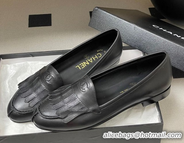 Hot Style Chanel Calfskin Leather Flat Loafers with Tassel Black 2025 CH103104 1031108