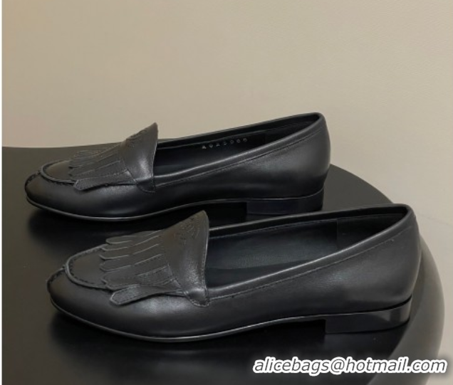 Hot Style Chanel Calfskin Leather Flat Loafers with Tassel Black 2025 CH103104 1031108