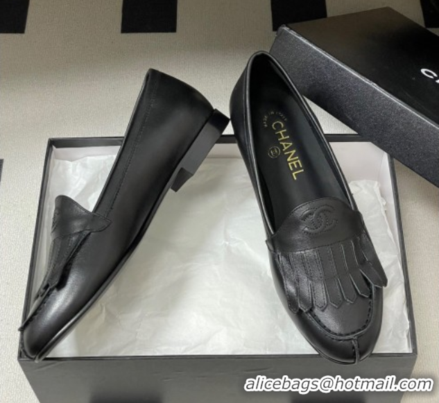 Hot Style Chanel Calfskin Leather Flat Loafers with Tassel Black 2025 CH103104 1031108