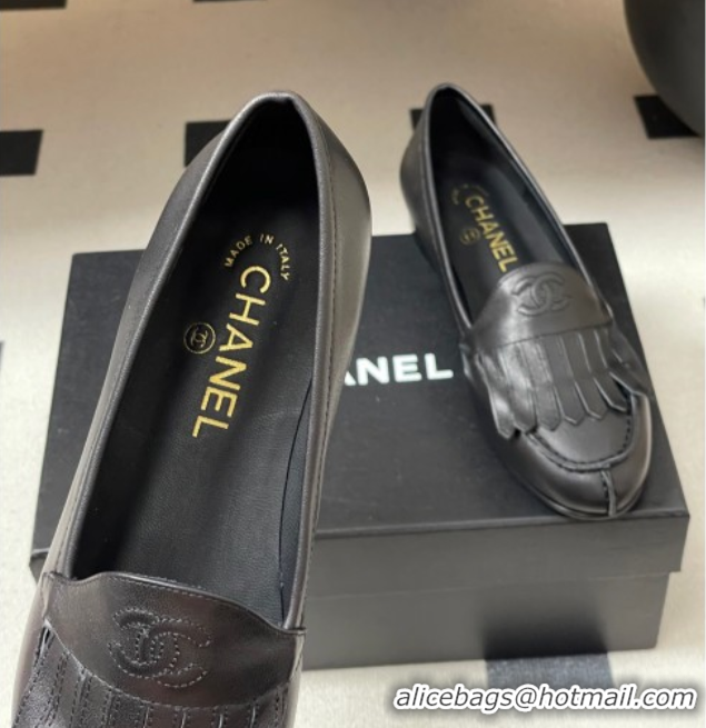 Hot Style Chanel Calfskin Leather Flat Loafers with Tassel Black 2025 CH103104 1031108