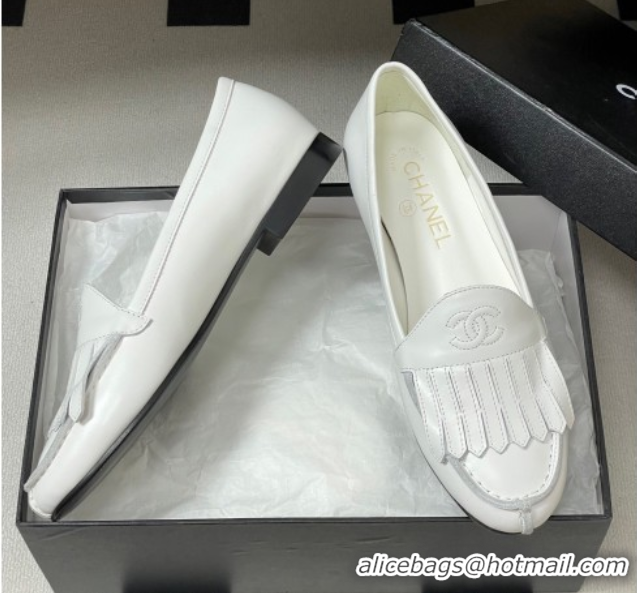 Buy Luxury Chanel Calfskin Leather Flat Loafers with Tassel White 2025 CH103104 1031109