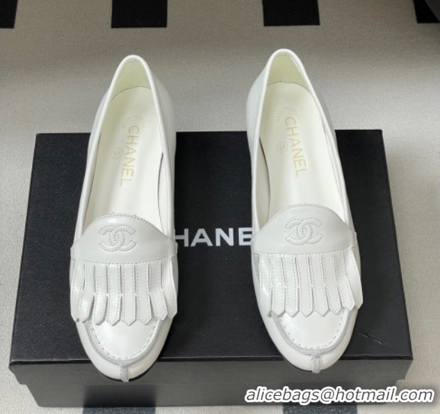 Buy Luxury Chanel Calfskin Leather Flat Loafers with Tassel White 2025 CH103104 1031109
