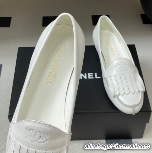 Buy Luxury Chanel Calfskin Leather Flat Loafers with Tassel White 2025 CH103104 1031109
