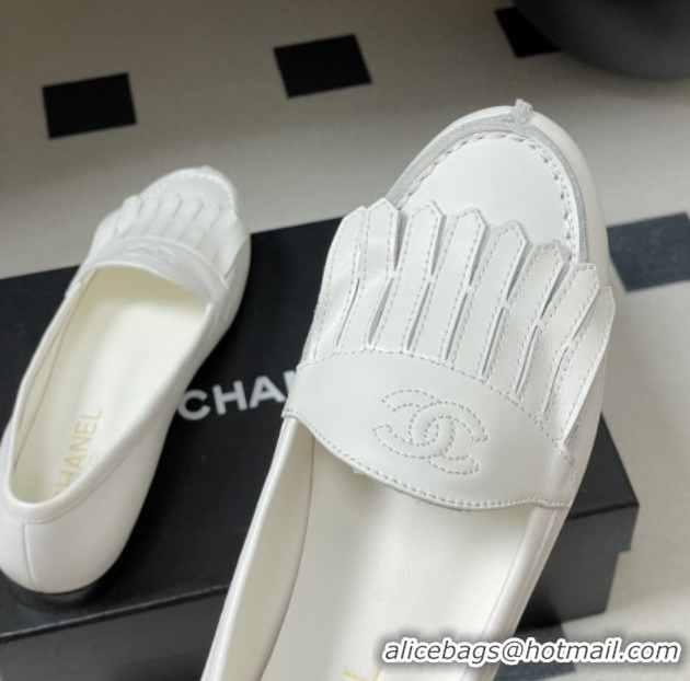 Buy Luxury Chanel Calfskin Leather Flat Loafers with Tassel White 2025 CH103104 1031109