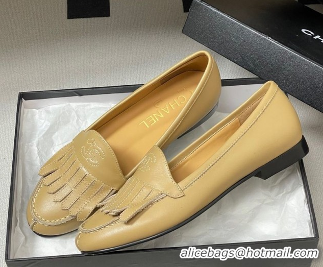 Top Grade Chanel Calfskin Leather Flat Loafers with Tassel Beige 2025 CH103104 1031110