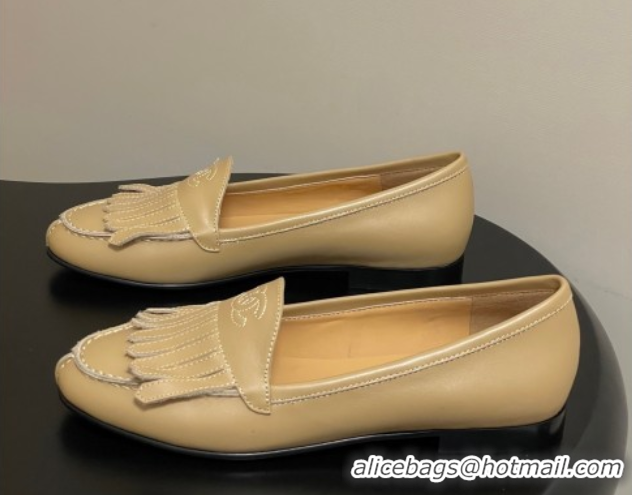 Top Grade Chanel Calfskin Leather Flat Loafers with Tassel Beige 2025 CH103104 1031110