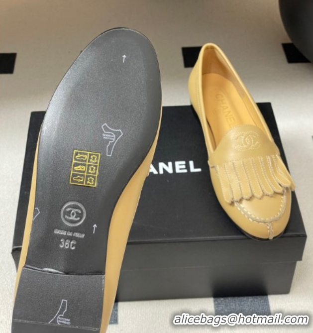 Top Grade Chanel Calfskin Leather Flat Loafers with Tassel Beige 2025 CH103104 1031110
