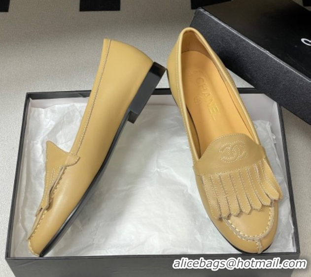 Top Grade Chanel Calfskin Leather Flat Loafers with Tassel Beige 2025 CH103104 1031110
