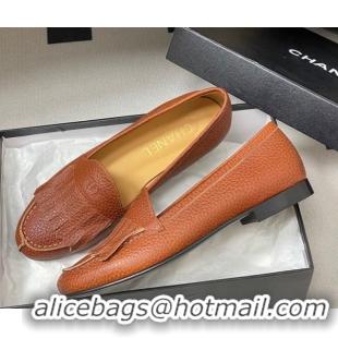 Unique Style Chanel Calfskin Leather Flat Loafers with Tassel Brown 2025 CH103104 1031111
