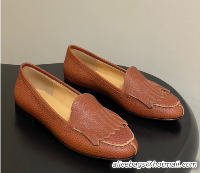 Unique Style Chanel Calfskin Leather Flat Loafers with Tassel Brown 2025 CH103104 1031111