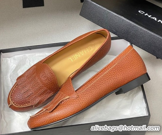 Unique Style Chanel Calfskin Leather Flat Loafers with Tassel Brown 2025 CH103104 1031111