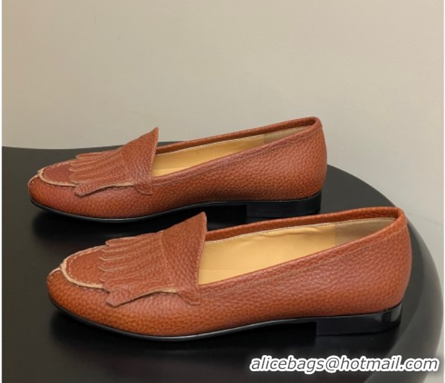 Unique Style Chanel Calfskin Leather Flat Loafers with Tassel Brown 2025 CH103104 1031111