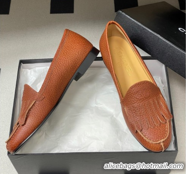 Unique Style Chanel Calfskin Leather Flat Loafers with Tassel Brown 2025 CH103104 1031111