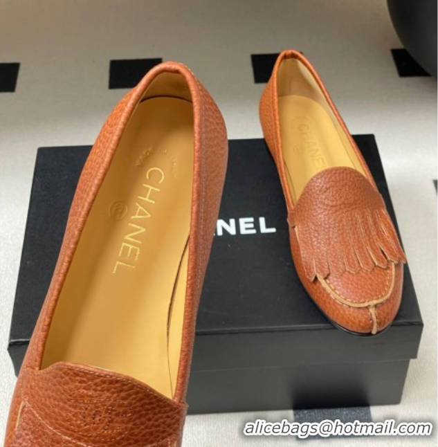 Unique Style Chanel Calfskin Leather Flat Loafers with Tassel Brown 2025 CH103104 1031111