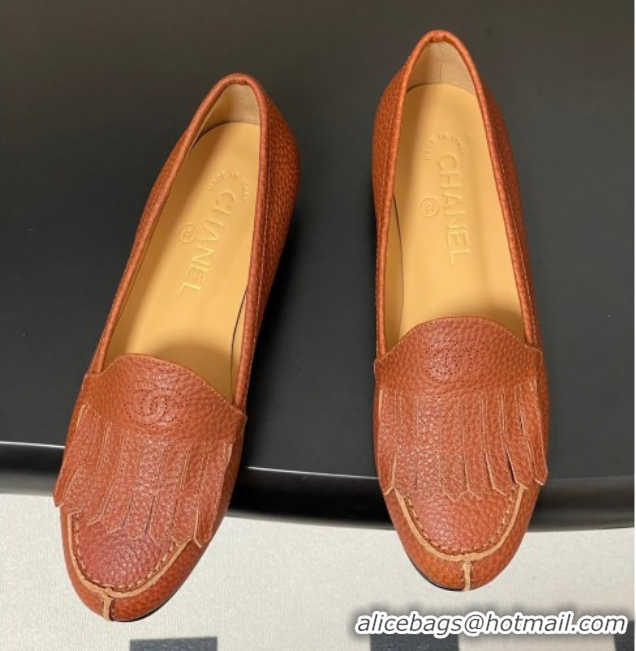 Unique Style Chanel Calfskin Leather Flat Loafers with Tassel Brown 2025 CH103104 1031111