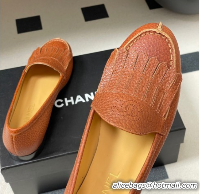Unique Style Chanel Calfskin Leather Flat Loafers with Tassel Brown 2025 CH103104 1031111