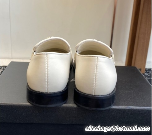 Best Price Chanel Calfskin Leather Flat Loafers with CC Circle White 2025 CH103105 1031112