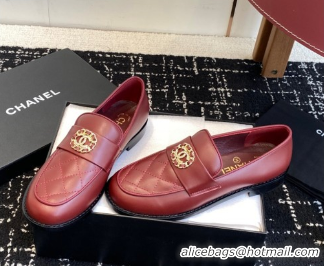 Good Looking Chanel Calfskin Leather Flat Loafers with CC Circle Red 2025 CH103105 1031113