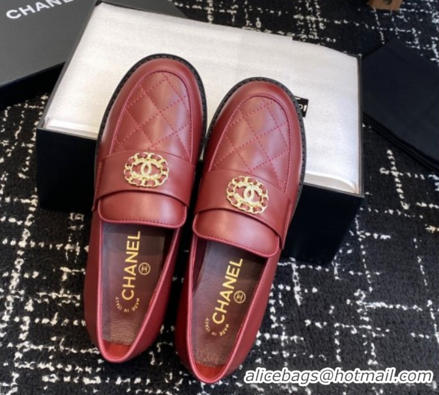 Good Looking Chanel Calfskin Leather Flat Loafers with CC Circle Red 2025 CH103105 1031113