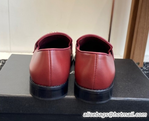 Good Looking Chanel Calfskin Leather Flat Loafers with CC Circle Red 2025 CH103105 1031113