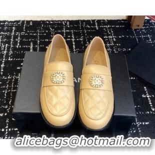 Best Grade Chanel Calfskin Leather Flat Loafers with CC Circle Beige 2025 CH103105 1031114
